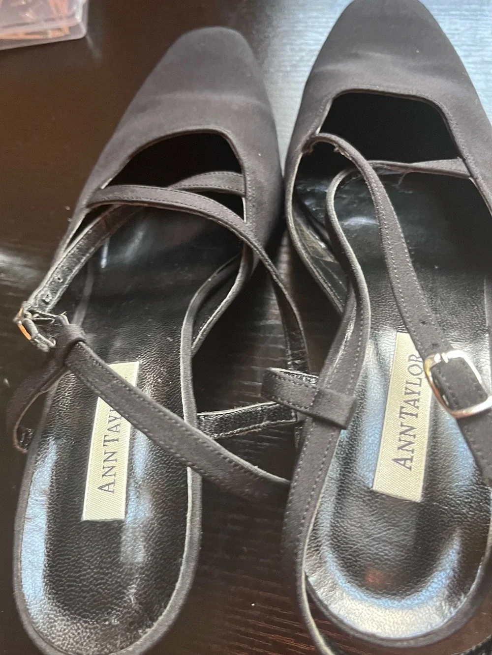Ann Taylor Black Pointed-Toe Strappy Flats